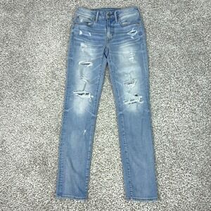 American Eagle Jeans Mens 28x32 Light Wash Airflex+ Move Free Slim Distressed